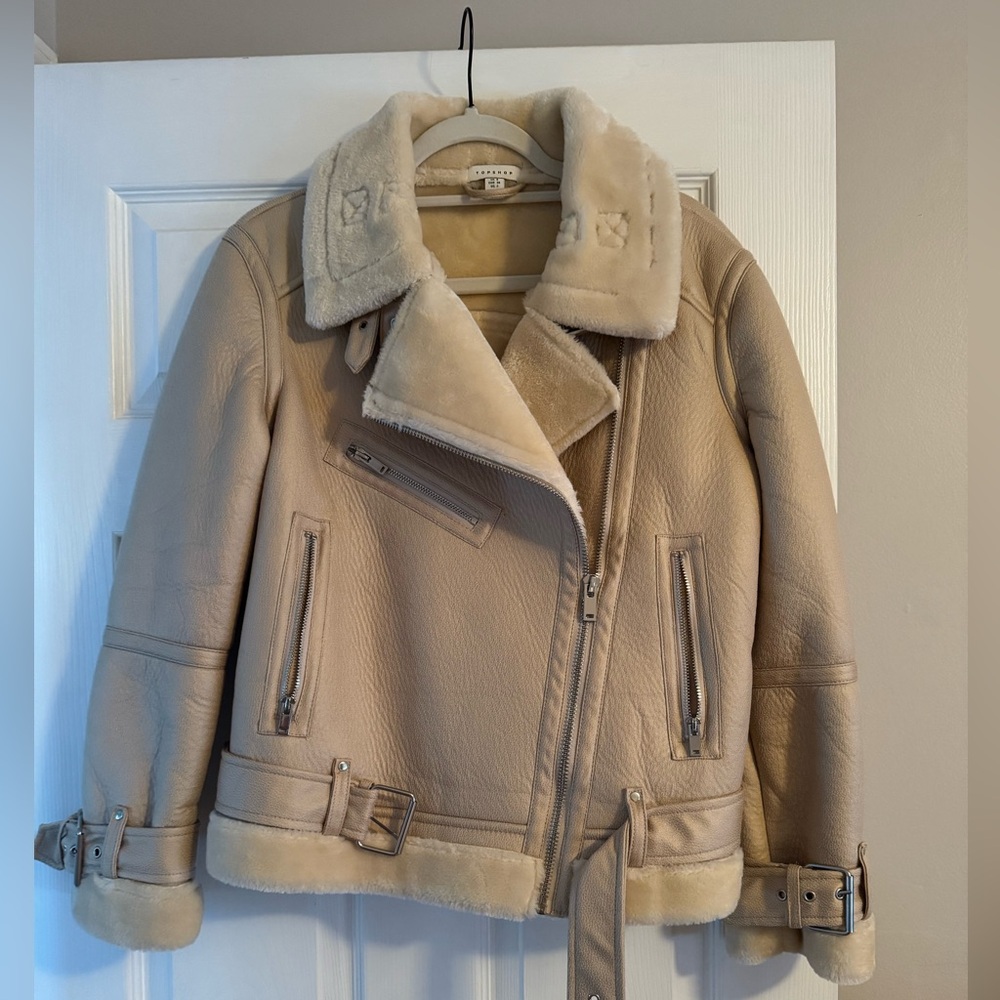Topshop Beige Shearling Jacket